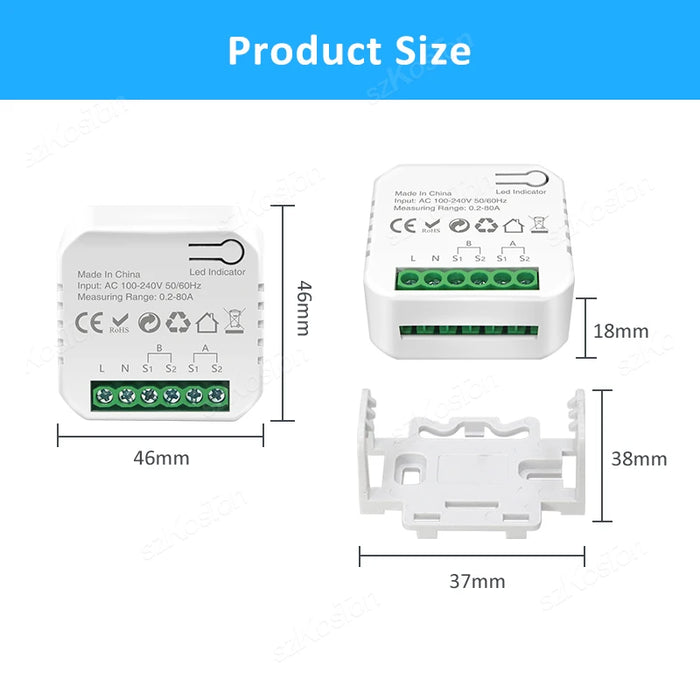 Enagua Mart Tuya Smart WiFi Power Meter with Current Transformer Clamp - 1/2 Channel 80A Energy Meter for Smart Home and Solar PV Systems