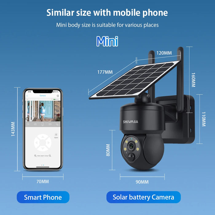 Enagua Mart Shiwojia WiFi Wireless PTZ Solar Camera - 3MP Outdoor Surveillance Camera with Two-Way Audio and Solar Panel