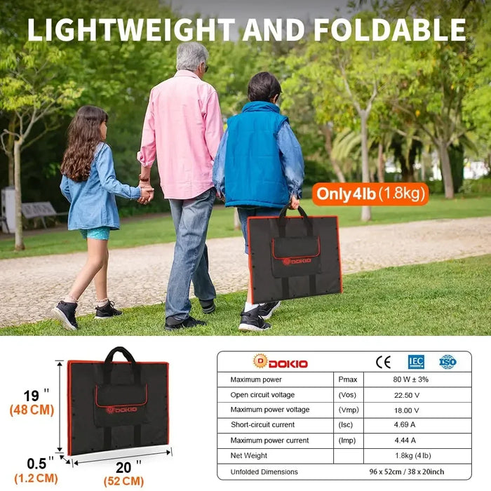 Enagua Mart 80W Flexible Foldable Solar Panel - Outdoor Portable Solar Panel for RV and Travel