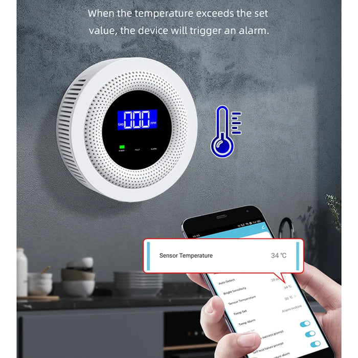 Enagua Mart Tuya WiFi Gas Leak Sensor - Natural Gas Leakage Detector for Biogas and Methane, Smart Home Fire Safety Alarm