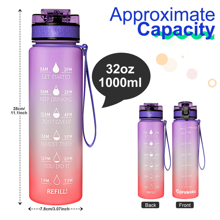 Enagua Mart Motivational Water Bottle - 1000 ml Sports Drink Jug with Time Marker