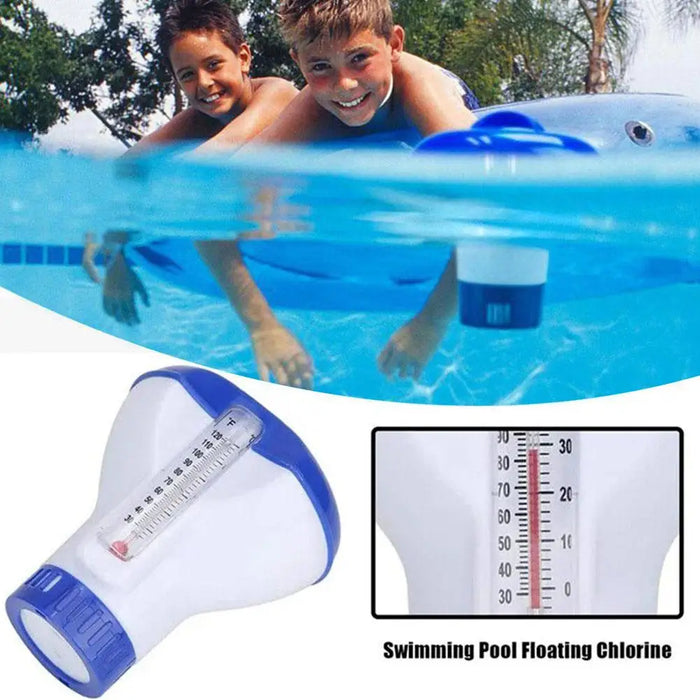 Enagua Mart Swimming Pool Accessories - Floating Pills Disinfecting Box with Thermometer & Automatic Chemical Chlorine Dispenser