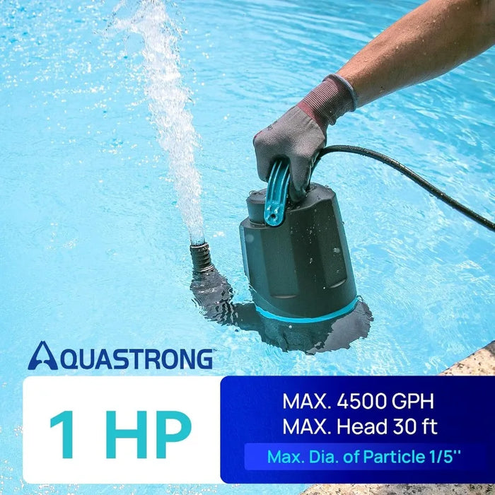 Enagua Mart 1HP Submersible Sump Pump - 4500GPH Thermoplastic Portable Utility Pump for High-Flow Water Removal