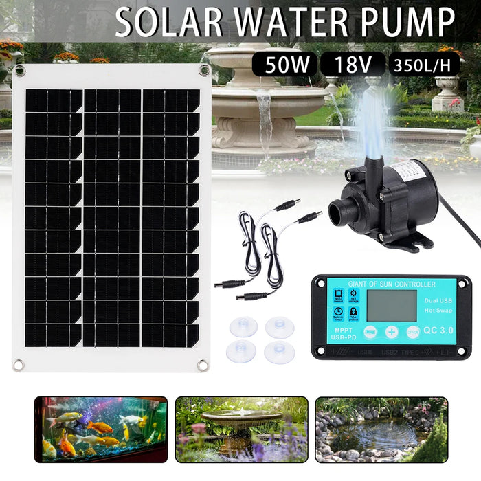 Enagua Mart 50W Solar Panel Power Bank and Water Pump Set - Ultra-Quiet Submersible Pump for Fish Ponds and Garden Fountains