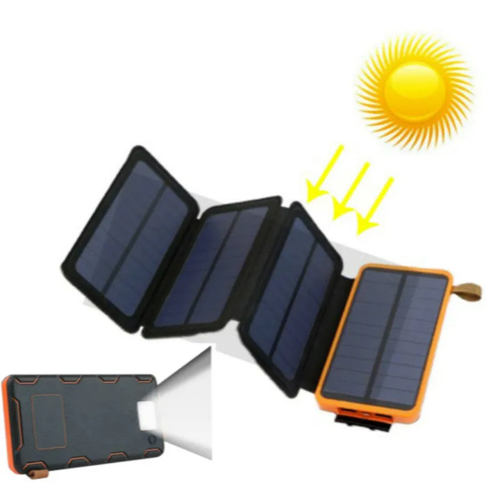 Enagua Mart Folding Solar Power Bank - Portable Large Charger with LED Light, Solar Panel Charging for Outdoor Use