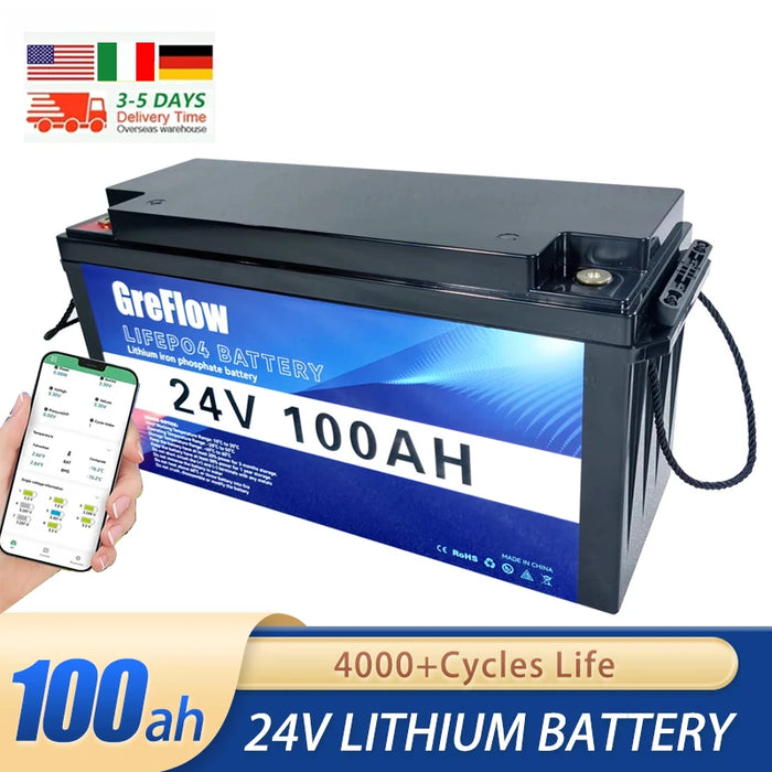 Enagua Mart LiFePO4 Battery 24V 100Ah - Built-In BMS for Solar Home Energy Storage