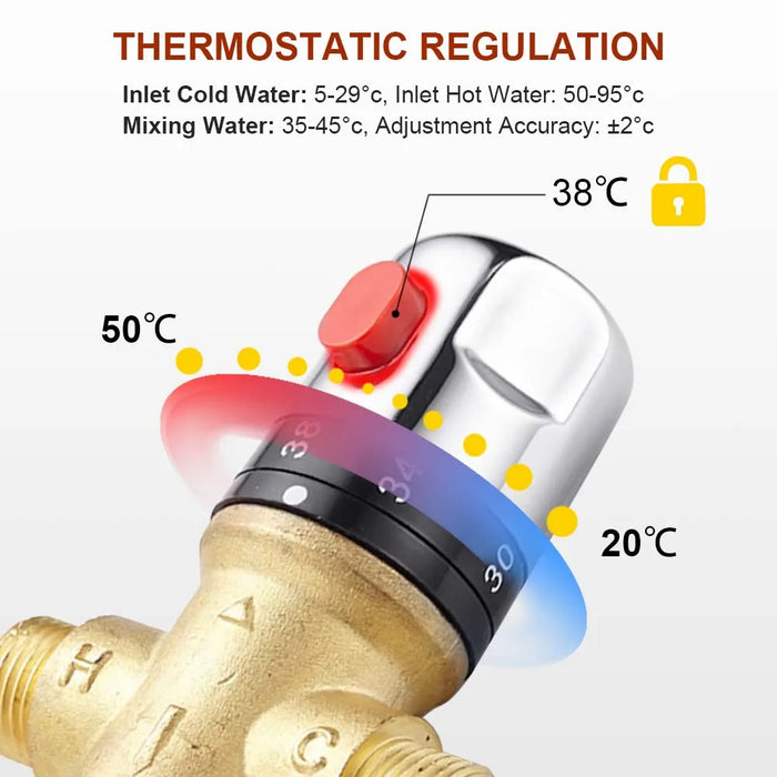 Enagua Mart Brass Thermostatic Mixing Valve - Constant Temperature Control for Solar Water Heaters and Showers