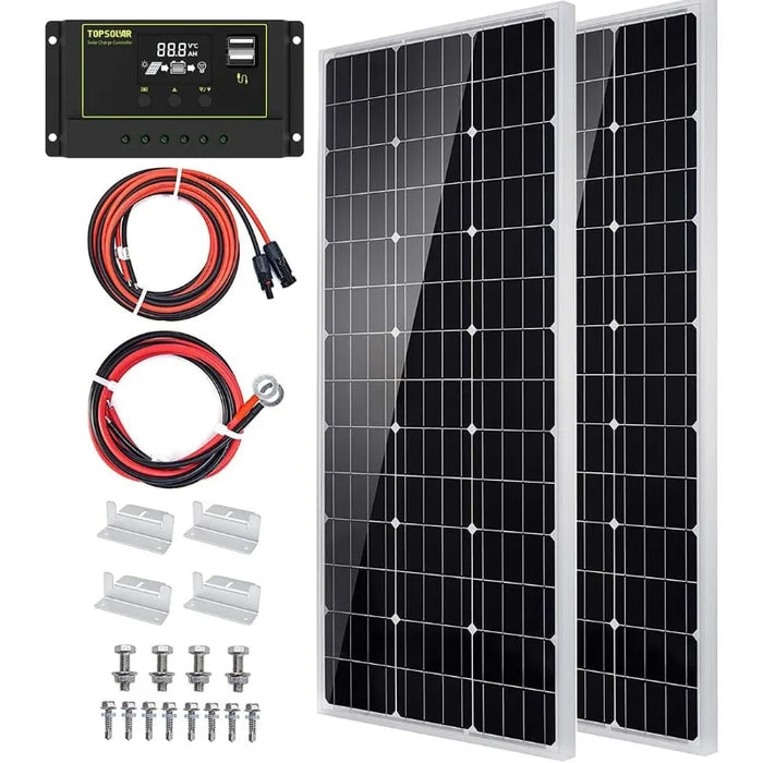 Enagua Mart Topsolar Solar Panel Kit - 200W, Monocrystalline, 12V Off-Grid System for RVs, Boats, and Homes