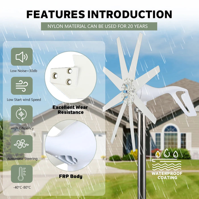 Enagua Mart 2000W Small Horizontal Wind Turbine Generator - Real Efficiency 12V/24V/48V