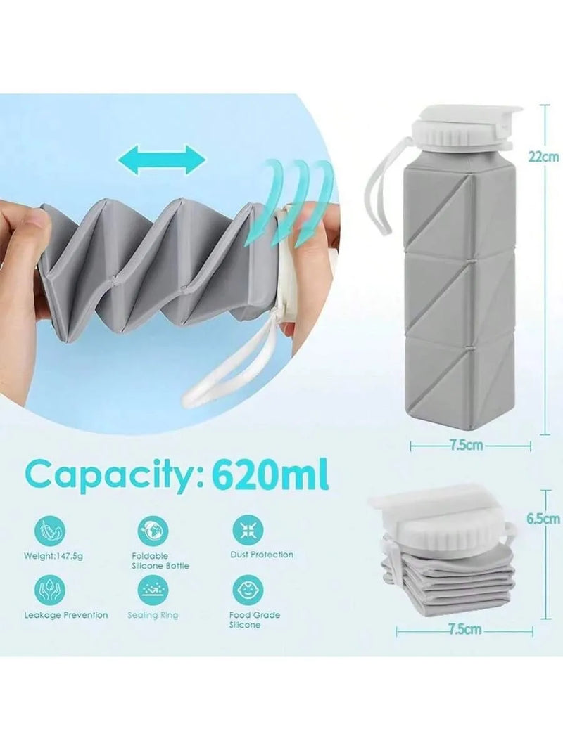 Enagua Mart 620ml Collapsible Water Bottle - Leakproof Silicone Bottle for Gym, Hiking, and Camping