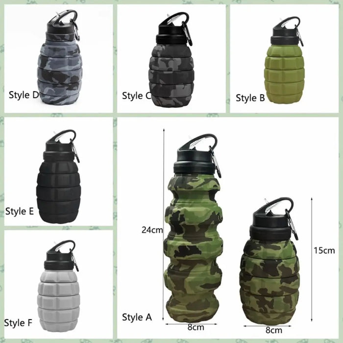 Enagua Mart Silicone Retractable Grenade Water Bottle - Foldable Collapsible Sports Water Bottle, 580ml, High-Temperature Resistant