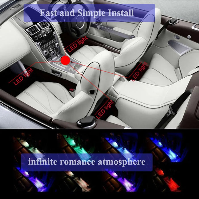 Enagua Mart LED Car Interior Ambient Foot Light Strip - RGB Lighting Kit with USB, Remote, and Music Control