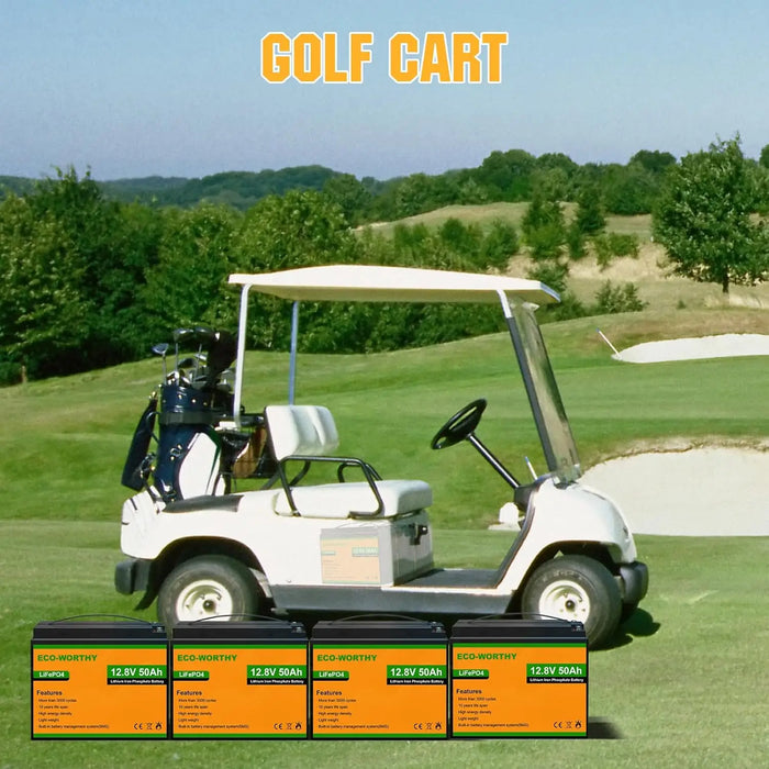 Enagua Mart 12V 50Ah (4-Pack) LiFePO4 Lithium Battery - Series up to 48V 50Ah, 15000 Deep Cycles for Golf Cart