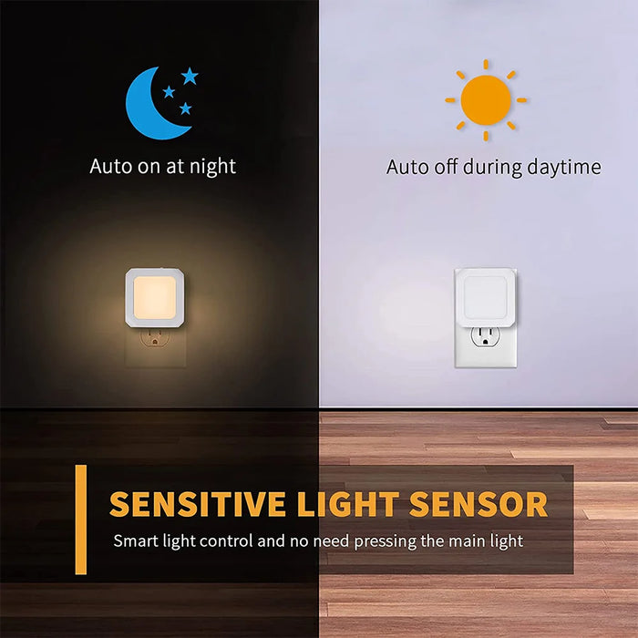 Enagua Mart Plug-In Night Light for Kids - Auto Dusk-to-Dawn Sensor LED Lamp, Warm White (EU/US/UK Plug)