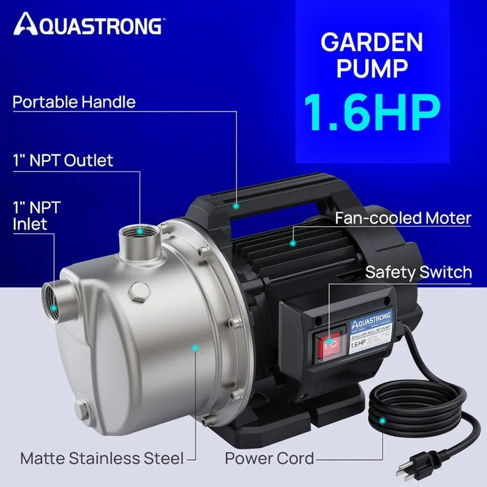 Enagua Mart 1.6HP Portable Shallow Well Pump - 1320GPH, Stainless Steel for Irrigation and Water Transfer