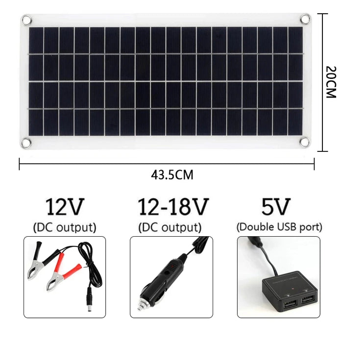 Enagua Mart 150W-300W Solar Panel Kit - 12V Charge Battery with 30A/60A Controller Module, 2 USB Port Cell Battery Power Bank for Phone, RV, Car