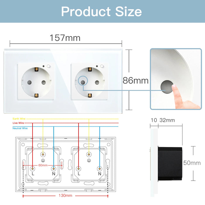 Enagua Mart BSEED WiFi EU Wall Socket - Smart Tuya Electric Socket with Power Monitor, Voice Control, and Glass Panel Design