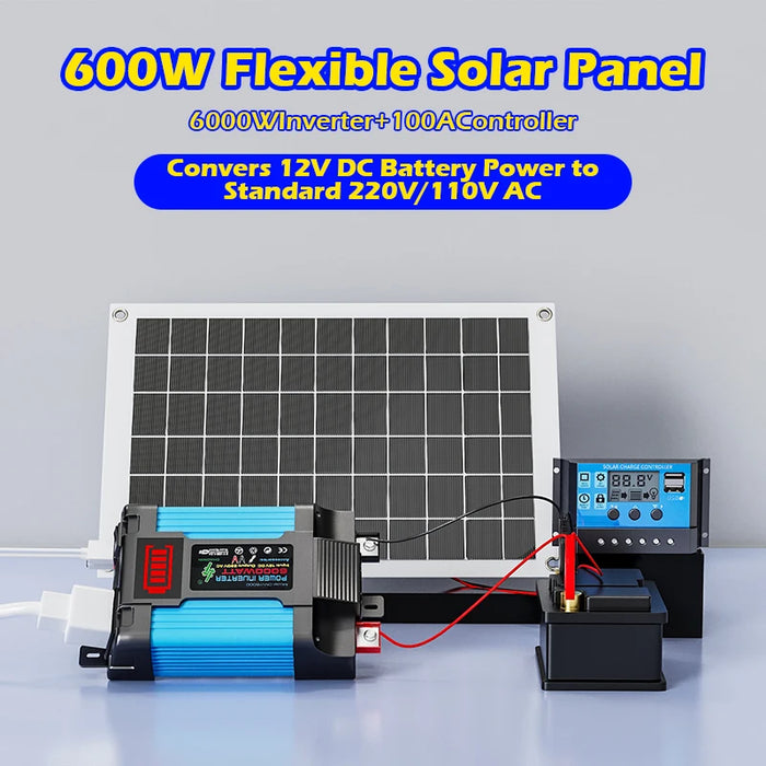 Enagua Mart 6000W Solar Inverter Kit - Complete Power Generation System with 600W Solar Panel, 110V/220V Support, and 12V Battery Charging Controller