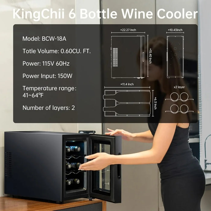 Enagua Mart 6-Bottle Thermoelectric Wine Cooler - Stainless Steel with Tempered Glass for Red Wine