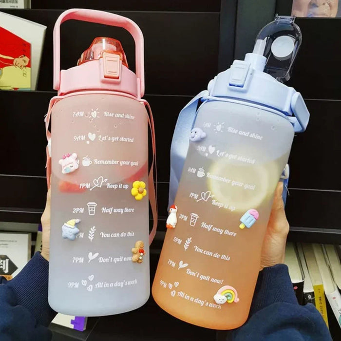 Enagua Mart Kit 3 Water Bottles - 2L, 900ml, 300ml Motivational Bottles with 2D & 3D Stickers