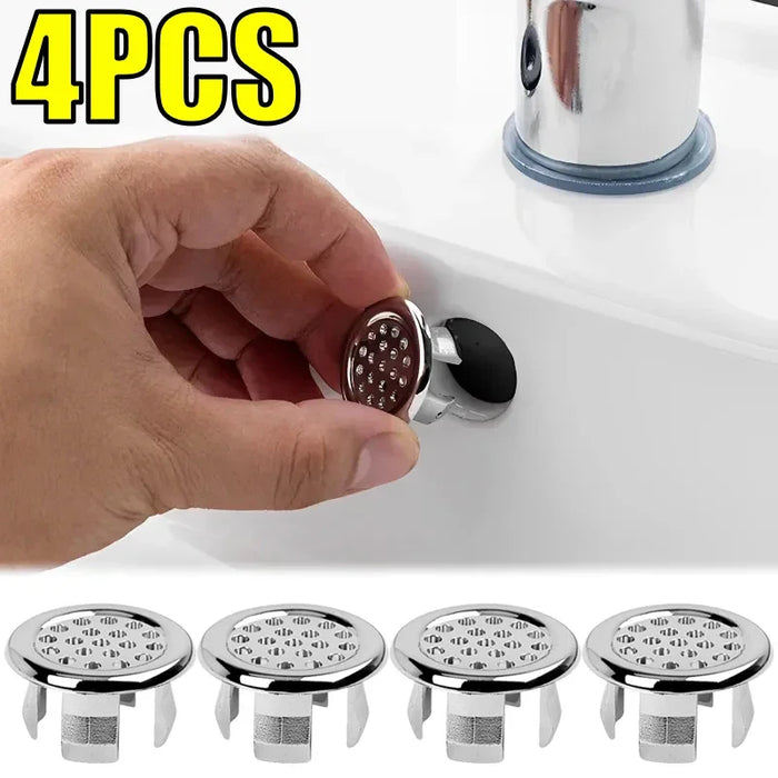 Enagua Mart 4PCS Plastic Bathroom Kitchen Basin Sink Overflow Cover Ring - Chrome Hole Round Drain Cap