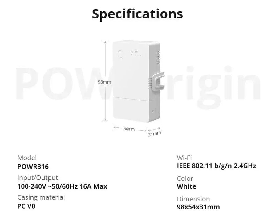 Enagua Mart Sonoff Smart Power Monitoring Switch - Wi-Fi Energy Meter with ESP32 Chip, Compatible with Alexa, Home Assistant, and IFTTT