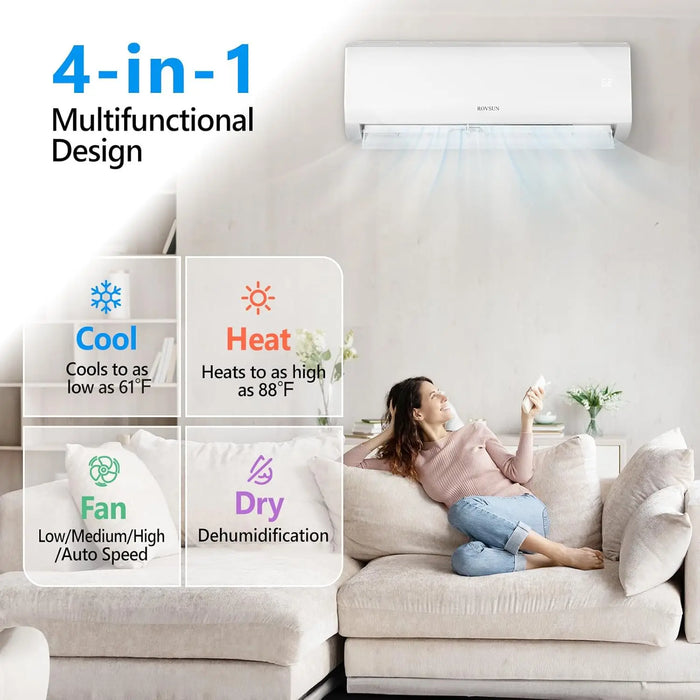 Enagua Mart 9000 BTU WiFi Enabled Mini Split Air Conditioner Heater - 19 SEER 115V Energy Saving Inverter Ductless Wall AC Unit