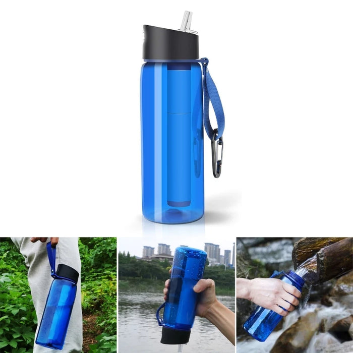 Enagua Mart 650ml Emergency Survival Water Filter Bottle - Sports Water Purifier for Camping and Outdoor Adventures