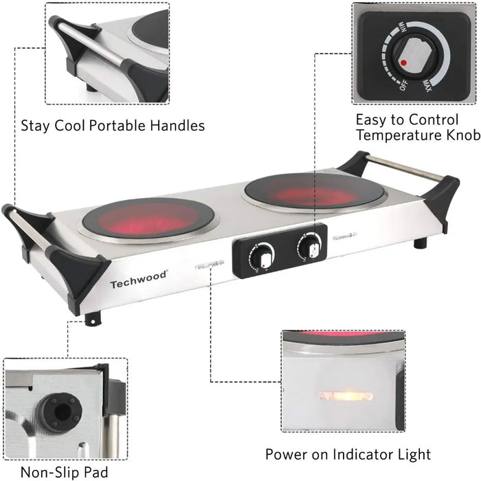 Enagua Mart Double Infrared Ceramic Hot Plate - Energy Efficient Electric Stove with Two Control Cooktop Burners