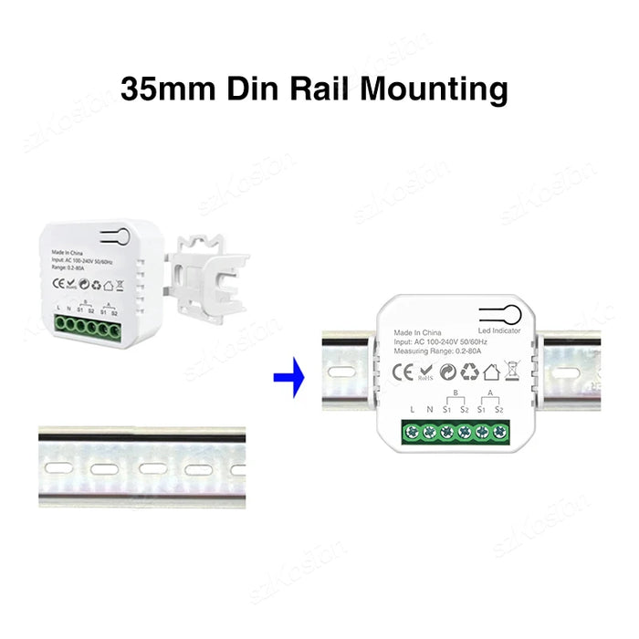 Enagua Mart Tuya Smart WiFi Power Meter with Current Transformer Clamp - 1/2 Channel 80A Energy Meter for Smart Home and Solar PV Systems