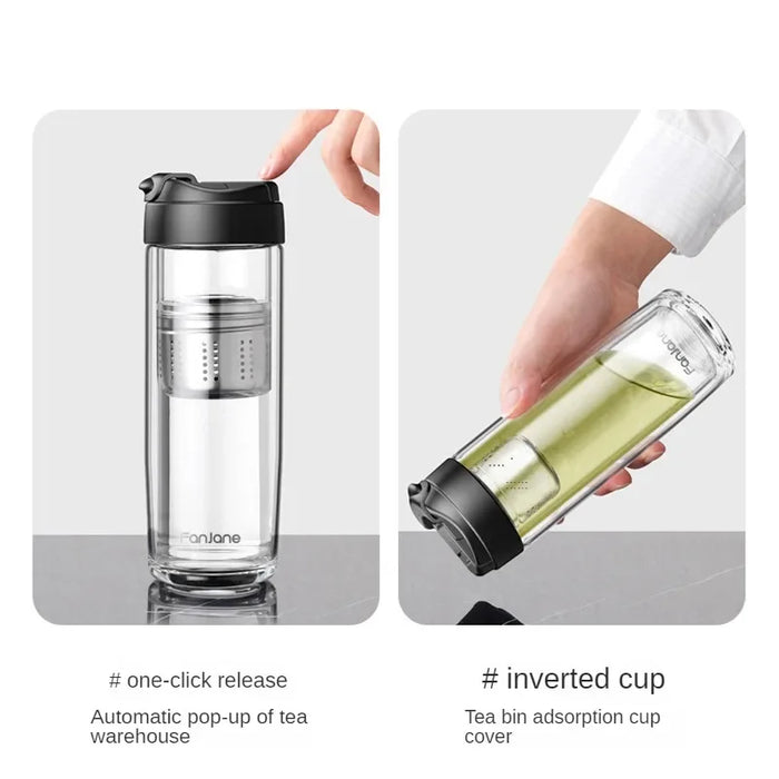 Enagua Mart Glass Tea Bottle – Magnetic Infuser Separable Tea Maker for Travel and Business