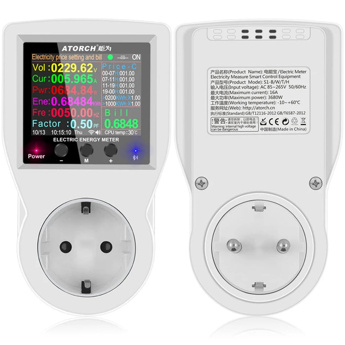 Enagua Mart Wi-Fi Smart Socket Digital Wattmeter - 220V Power Meter for Electricity Consumption Monitoring, Available in EU/FR/US/UK/AU Plug Types