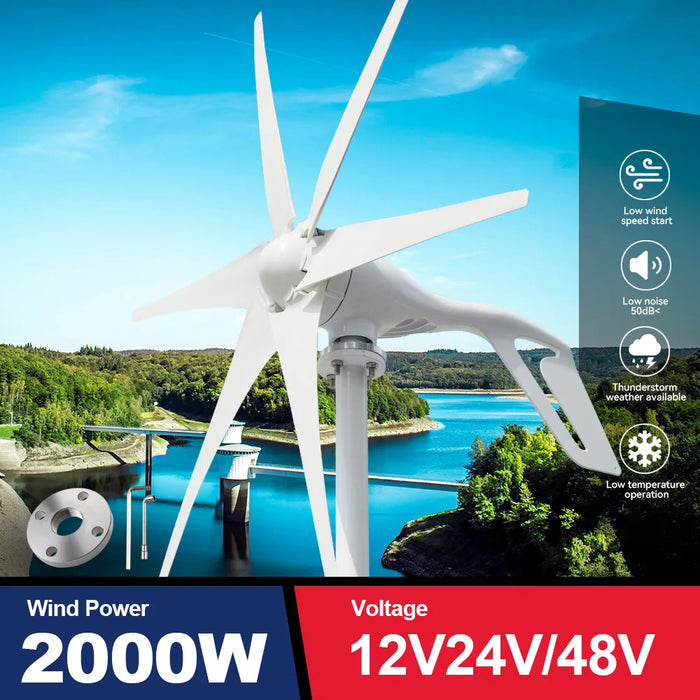 Enagua Mart 2000W Small Wind Turbine Generator - 3/6 Blades with MPPT Hybrid Charge Controller for Home Use