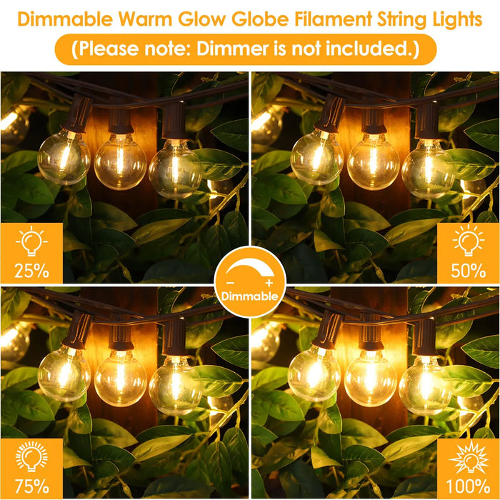 Enagua Mart G40 Dimmable Outdoor String Lights - Shatterproof Plastic LED Bulbs for Garden, Patio & Christmas Decor