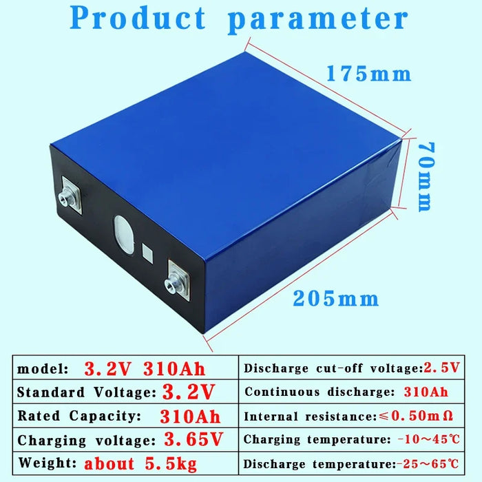 Enagua Mart 3.2V 310Ah LiFePO4 Battery - 4-Pack Rechargeable Cells for Solar and RV Systems