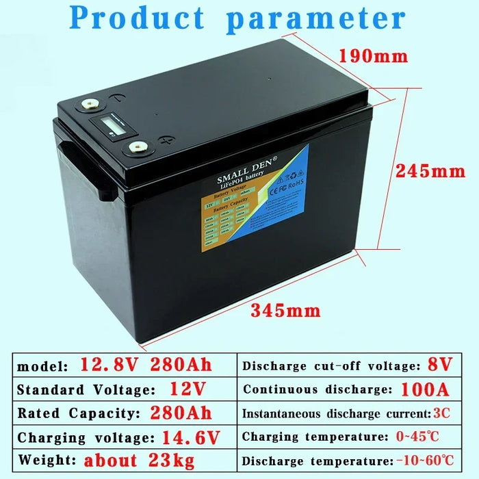 Enagua Mart LiFePO4 12V 310Ah Battery Pack - High-Power Rechargeable Battery with Display and Charger