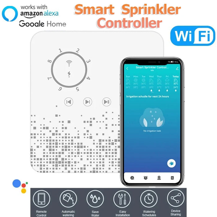 Enagua Mart Tuya WiFi Sprinkler Controller – 8-Zone Smart Irrigation Timer With Voice Control