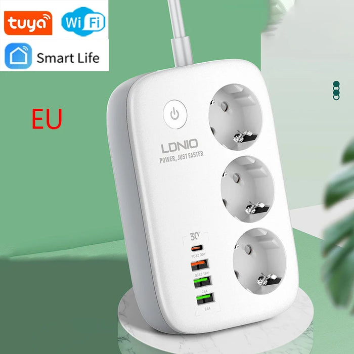 Enagua Mart LDNIO Smart Power Strip - EU WiFi Extension Cable with 3 AC Outlets, 3 USB Ports, and Smart Life App Control