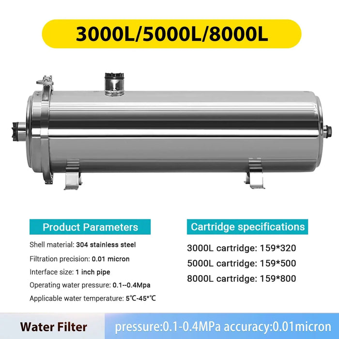 Enagua Mart Commercial Ultrafiltration Water Purifier - Stainless Steel 8000L Water Filter System with 0.01μm Membrane for Kitchen Use