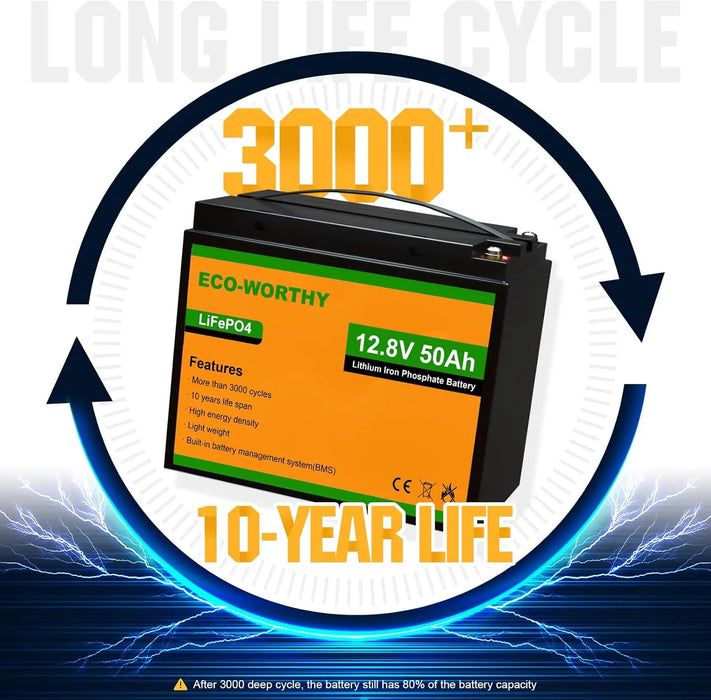 Enagua Mart 12V 50Ah (4-Pack) LiFePO4 Lithium Battery - Series up to 48V 50Ah, 15000 Deep Cycles for Golf Cart