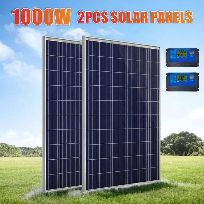 Enagua Mart Solar Panel Kit - 500W/1000W Complete Polycrystalline Power System for Home and Outdoor Use