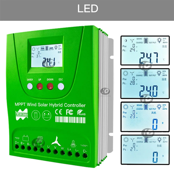 Enagua Mart 1600W Wind Solar Hybrid Controller - MPPT, Lithium, Lead Acid, Gel Battery Compatible