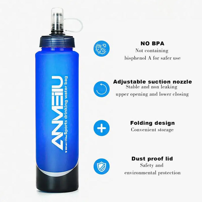 Enagua Mart Soft Water Bottle for Hiking - 750ml Foldable Wide Mouth, Travel-Friendly TPU Flask