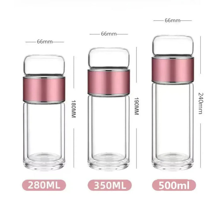 Enagua Mart 500ml Double-Layer Glass Tea Bottle - High Borosilicate Glass with Tea Infuser