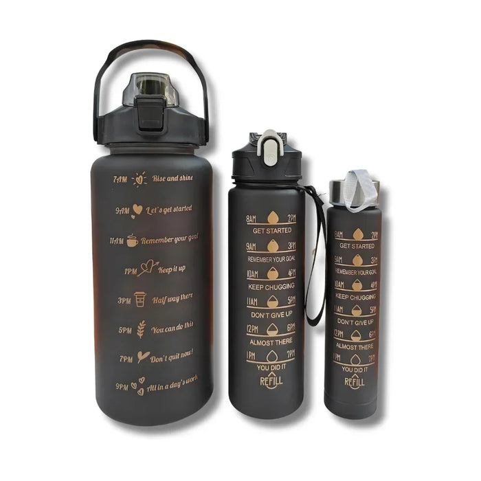 Enagua Mart Kit 3 Water Bottles - 2L, 900ml, 300ml Motivational Bottles with 2D & 3D Stickers