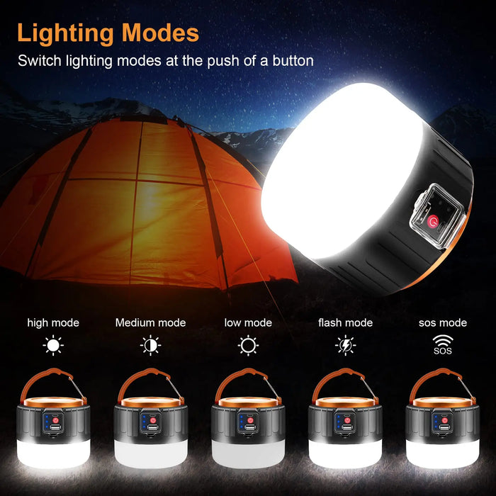 Enagua Mart Rechargeable LED Camping Light - 3-Mode Solar Tent Lamp and Portable Lantern for Outdoor Use