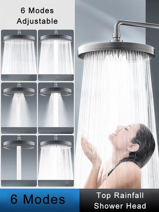 Enagua Mart 6-Modes Large Panel Rainfall Shower Head - High-Pressure Supercharge Spray for Bathroom