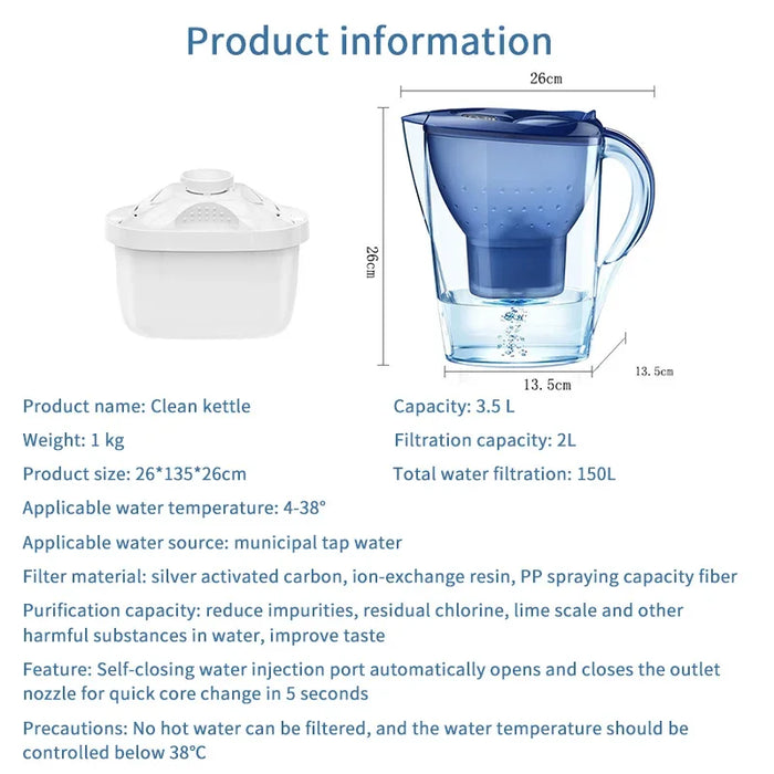 Enagua Mart 3.5L Carbon Alkaline Water Pitcher - Ionizer with Activated Filter for Kitchen Purification