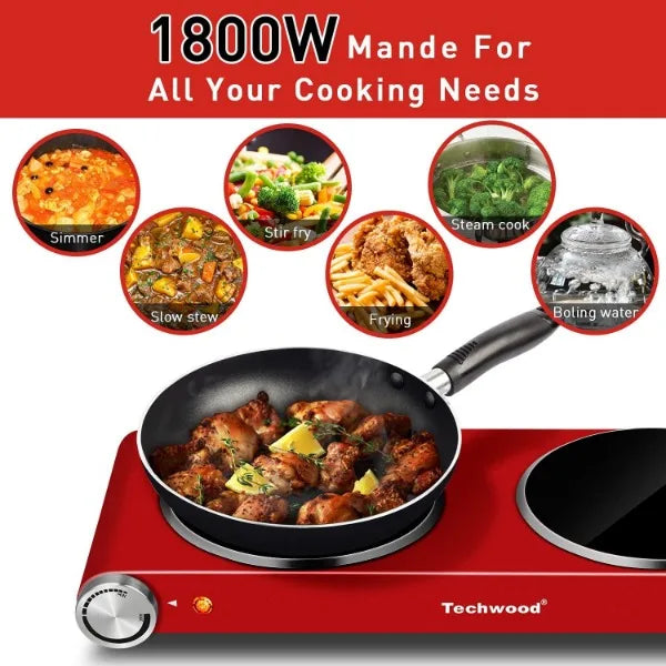 Enagua Mart Hot Plate Techwood - 1800W Dual Electric Stove Countertop with Infrared Ceramic Hot Plates