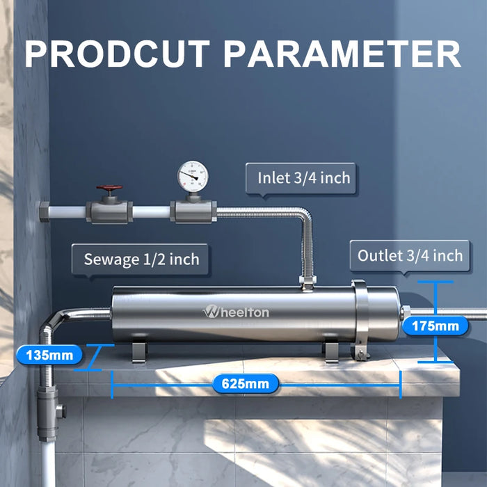 Enagua Mart Wheelton Whole House Water Filter - PVDF Ultrafiltration Purifier with 304 Stainless Steel, 3000L/H Capacity